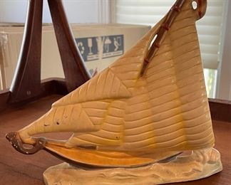 Vintage Sailboat Ceramic Figurine. Photo 1 of 3.