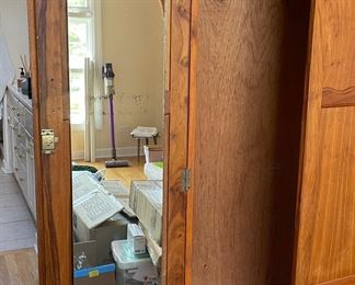 Vintage Mid-Century Armoire / Cabinet Hand-Made in Walvis Bay, Namibia (South West Africa) with Faux Ivory Handles. Measures 48" W x 72" H x 19" D. Photo 3 of 4.