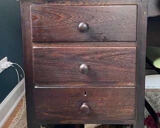 Vintage Hand-Crafted Partridge Wood Three-Drawer Desk & Chair Set. Measures 48" W x 30" D. Photo 2 of 4.
