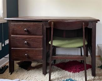 Vintage Hand-Crafted Partridge Wood Three-Drawer Desk & Chair Set. Measures 48" W x 30" D. Photo 1 of 4.