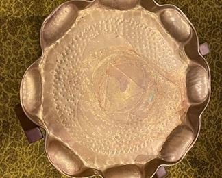 Vintage Brass Top Fluted Rim Tray Table. Measures 22" D x 20" H. Photo 2 of 3.