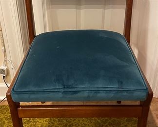 Set of 6 Mid-Century Dining Chairs with Brand New Blue Velvet Upholstery. Each Measures 19" W x 18" D With 19" Seat Height. Photo 1 of 3.