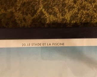 Vintage 1950s French Educational School Poster, Le Stade Et La Piscine, Rossignol, Montmorillon, France. Measures 29" x 22". Photo 2 of 3.