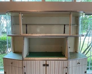 Vintage Mid-Century Modern Cupboard / Display Cabinet with Original Curved Glass. Photo 1 of 4.