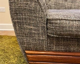 Vintage Blue Tweed Upholstered Mid-Century Modern Sofa. Measures 68.5" W x 34" D. Photo 3 of 4.