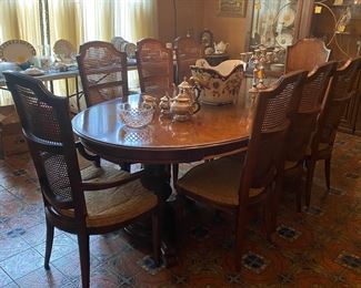 Century Furniture dining table & 8 chairs w/leaves, pads and extra seat cushions