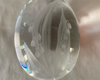 Carved glass egg paperweight