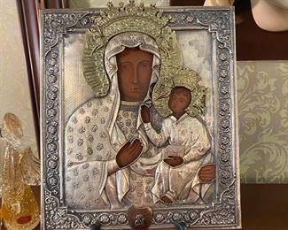 Hand painted silver plated Orthodox icon
