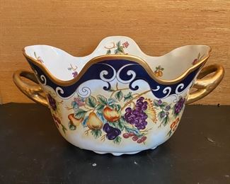 XL hand painted ceramic bowl w/handles