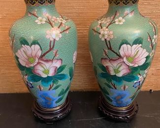 Cloisonne vases - Large pair