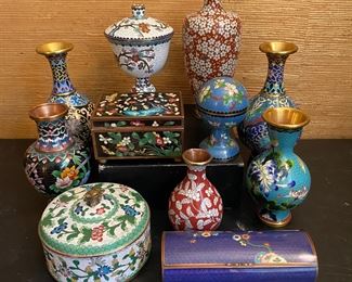 Cloisonne vases, boxes & jars