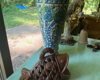 Terracotta fish - XL blue/green vase