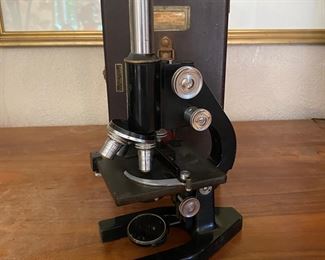 Vintage microscope in fitted case