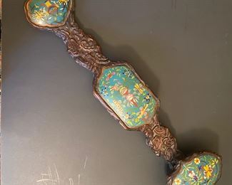 Cloisonne scepter, carved wood reverse