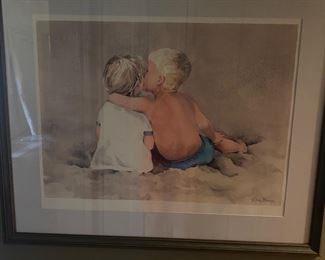 Large framed print, boy & girl