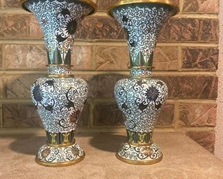 Pair signed cloisonne vases
