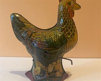 Vintage tin wind-up clucking hen
