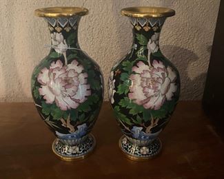 Pair cloisonne vases