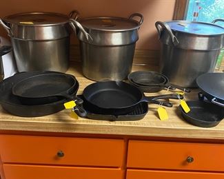 Vintage cast iron skillets - commercial stainless steel stock pots