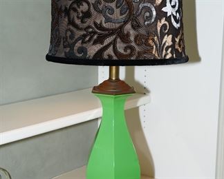 Enamel & brass mid century table lamps x 2