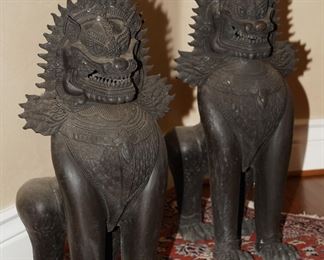 Pair-Thai Khmer Singha Temple Lions in bronze. These stand about 2.5ft tall. Bring help to load. They're heavy.