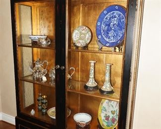 Century Furniture black & gold pagoda style lighted display cabinet