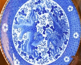 Early 1900's antique Igezara transferware porcelain charger on stand