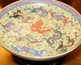 Antique Qianlong Dragon Chinese bowl-this piece is highly intricate with several dragon motifs. It has been repaired but is in beautiful condition nonetheless.