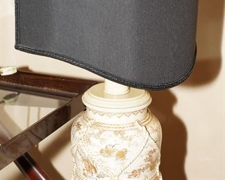 Hand painted ceramic roped ginger jar table lamps x 2