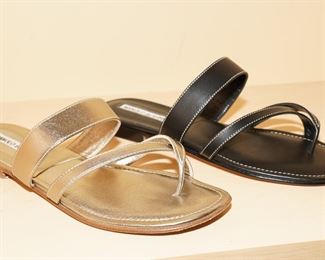 There are several identical pair of Manola Blahnik sandals in different colors. Some are new never worn and some are used.