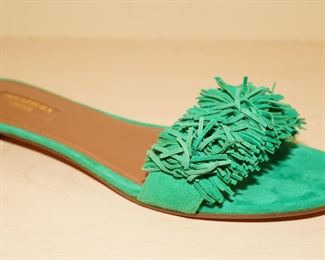 Green Aquazzura "Wild Thing" suede slip on slides