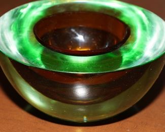 Amber and emerald art glass bowl