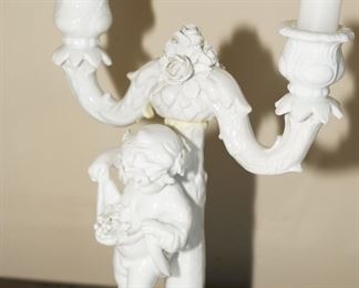 White cherub and roses nymphenberg candelabra