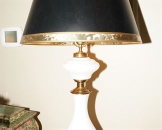 Vintage milk glass and brass table lamps x 2
