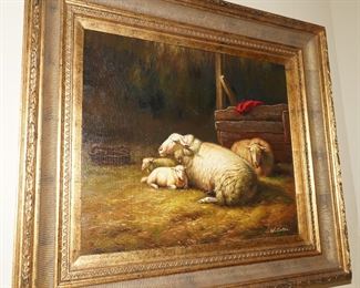 Lamb lithograph in ornate gold frame-W. Coter.