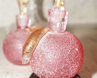 Murano glass apple perfume bottle-one is chipped, one isn't.