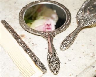 Sterling mirror, brush & comb set