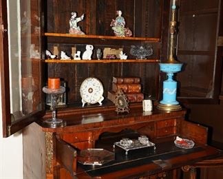 Inlaid hand carved and engraved Louis XV secretary desk to include the bookcase.