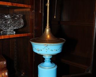 Vintage blue floral enameled table lamp-does not include shade.