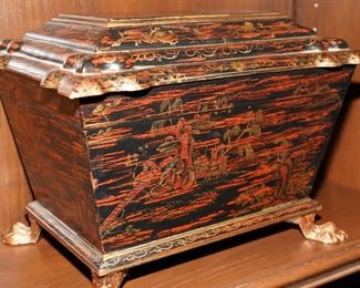 Regency shaped footed Asian penwork box-circa 1810