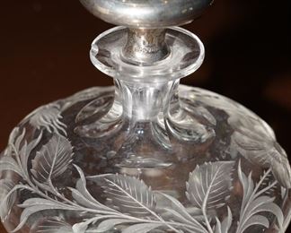 Etched crystal & sterling perfume bottle