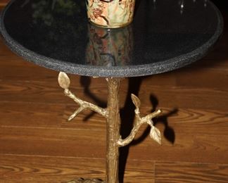Granite topped iron tree branch accent table
