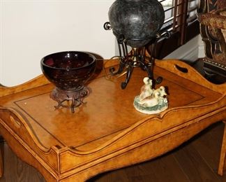 Louis XV inspired inlaid leather lined coffee table