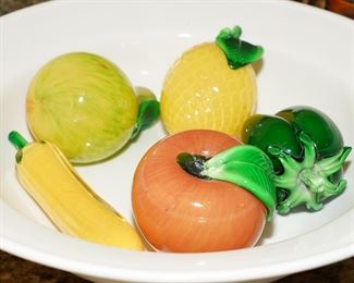 Murano glass fruit in a Williams Sonoma bowl