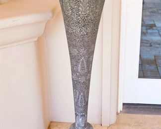 Tall 4ft tall etched copper fluted vase x 2