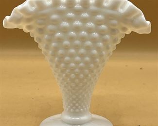Fenton White Milk Glass Hobnail Fan Vase