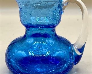 Blue Crackle Glass Pitcher
