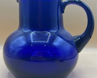 Cobalt Blue Free Blown Glass Water Pitcher