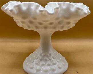 Fenton White Hobnail Milk Glass Compote Pedestal Candy Dish
