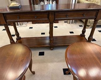 Cherry end tables and and wood 71" x 19" entryway table or sideboard